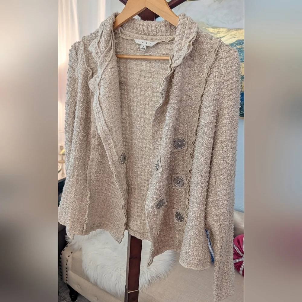 CAbi Woman's Chenille Oatmeal Color Blazer Double Breasted Size S